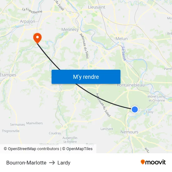 Bourron-Marlotte to Lardy map