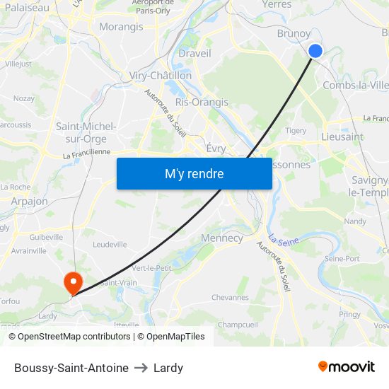 Boussy-Saint-Antoine to Lardy map