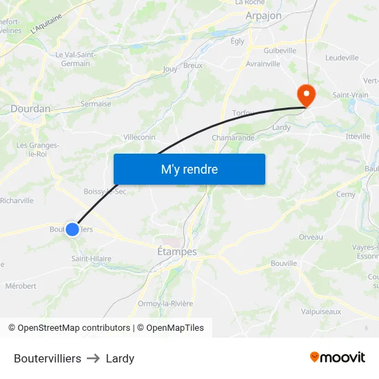 Boutervilliers to Lardy map
