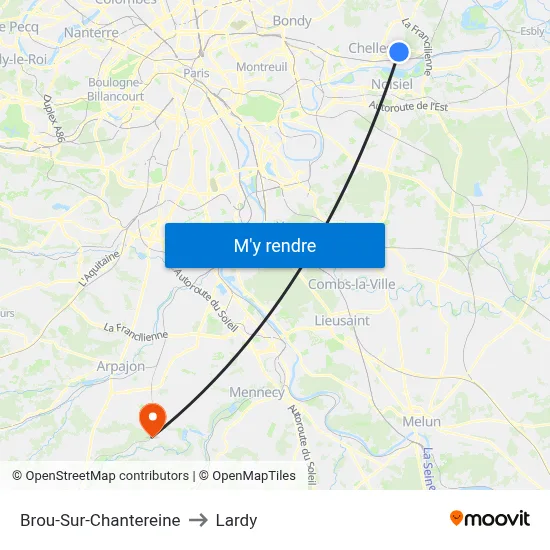 Brou-Sur-Chantereine to Lardy map