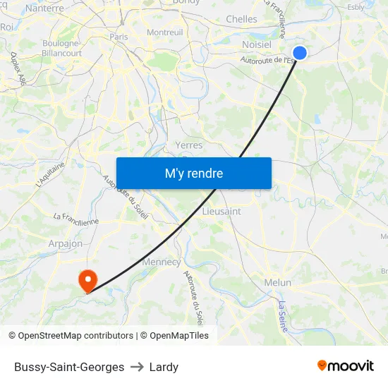 Bussy-Saint-Georges to Lardy map