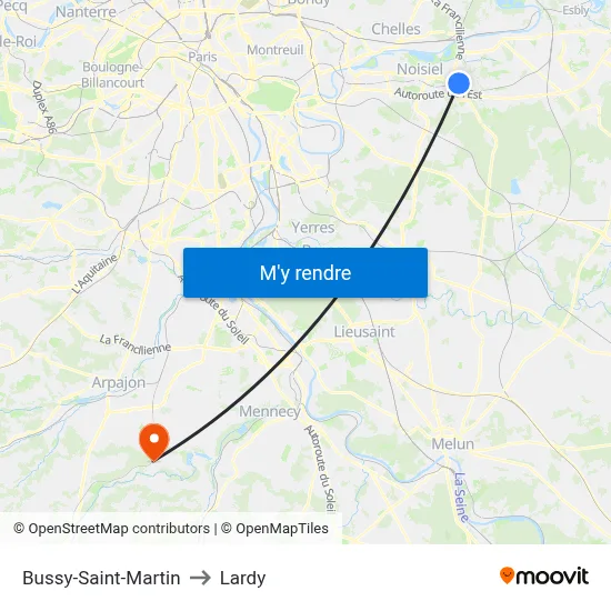 Bussy-Saint-Martin to Lardy map