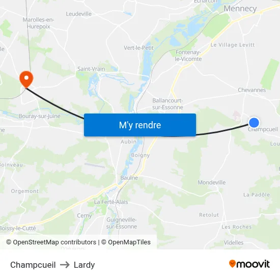 Champcueil to Lardy map
