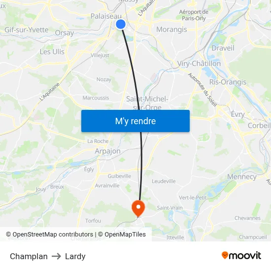 Champlan to Lardy map