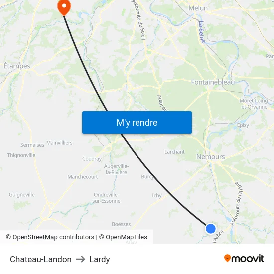 Chateau-Landon to Lardy map