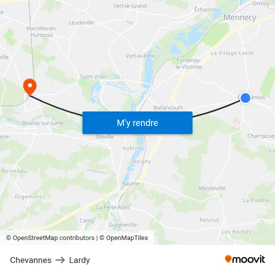 Chevannes to Lardy map