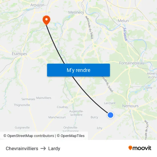Chevrainvilliers to Lardy map