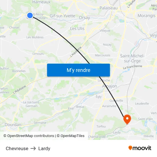 Chevreuse to Lardy map