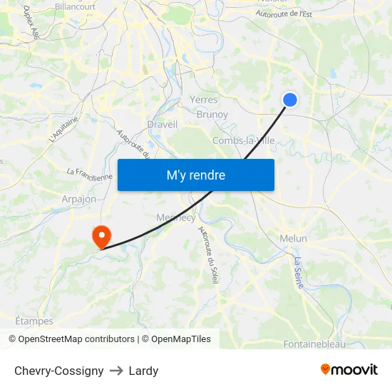 Chevry-Cossigny to Lardy map