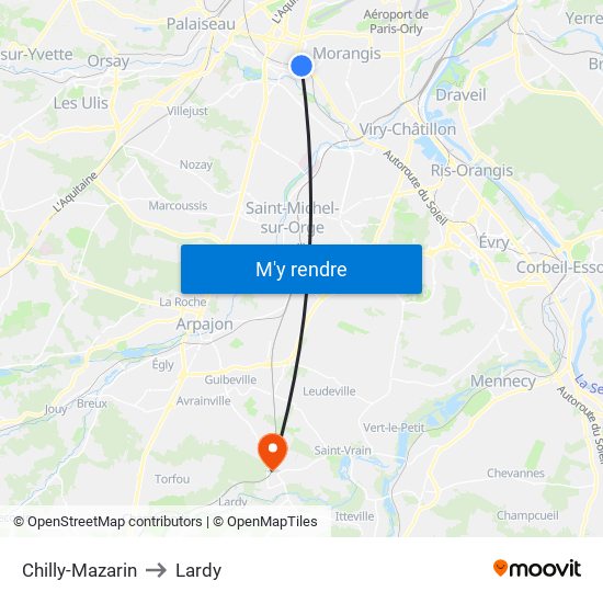 Chilly-Mazarin to Lardy map
