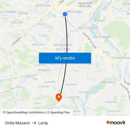 Chilly-Mazarin to Lardy map