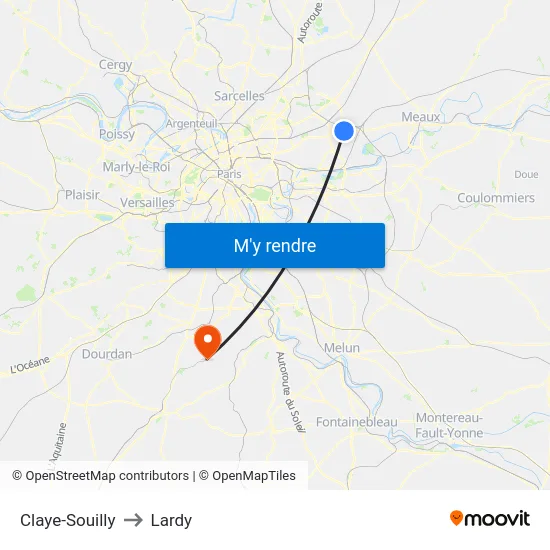 Claye-Souilly to Lardy map