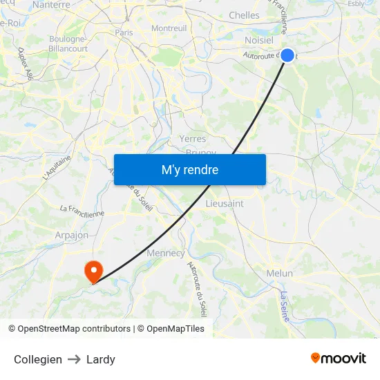 Collegien to Lardy map