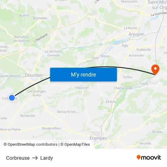 Corbreuse to Lardy map
