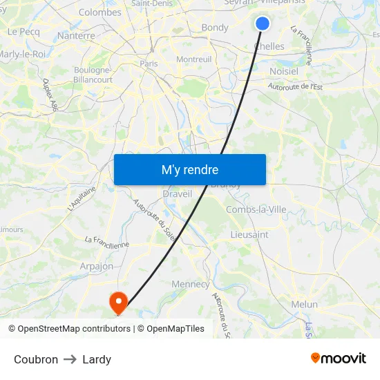 Coubron to Lardy map
