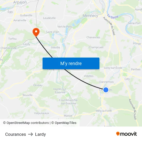 Courances to Lardy map