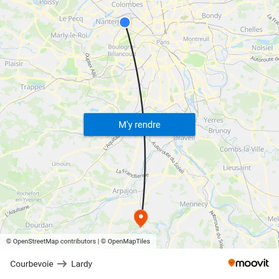 Courbevoie to Lardy map