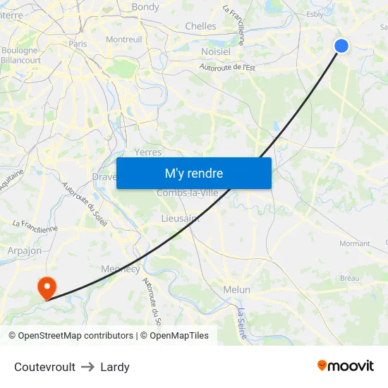 Coutevroult to Lardy map