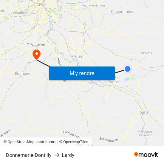 Donnemarie-Dontilly to Lardy map