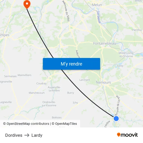 Dordives to Lardy map