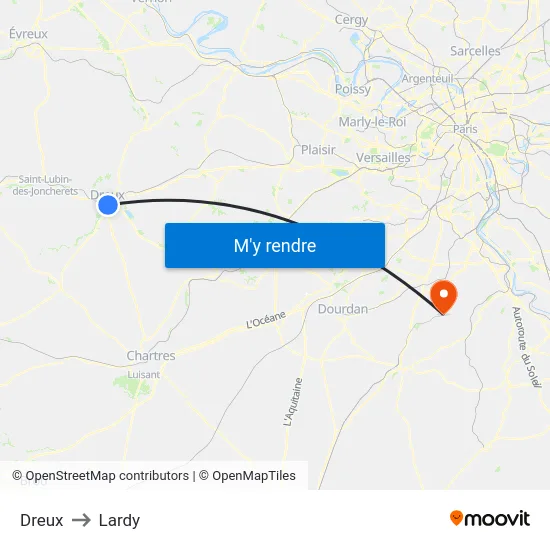 Dreux to Lardy map