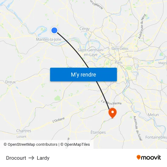 Drocourt to Lardy map