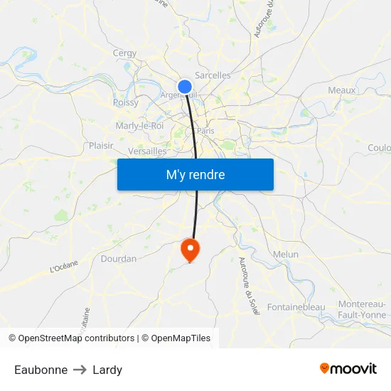 Eaubonne to Lardy map