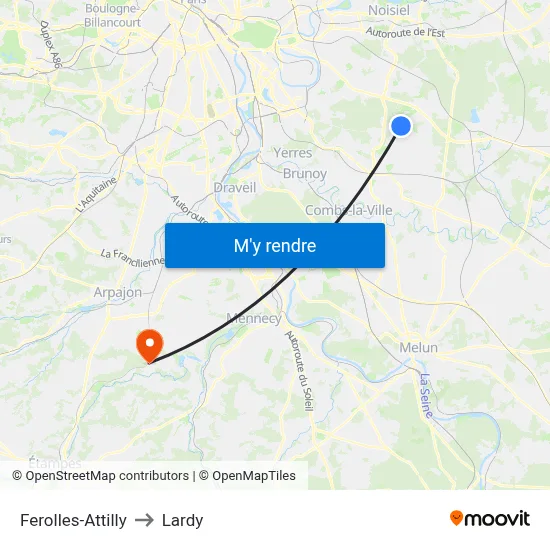 Ferolles-Attilly to Lardy map