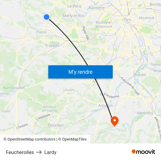 Feucherolles to Lardy map