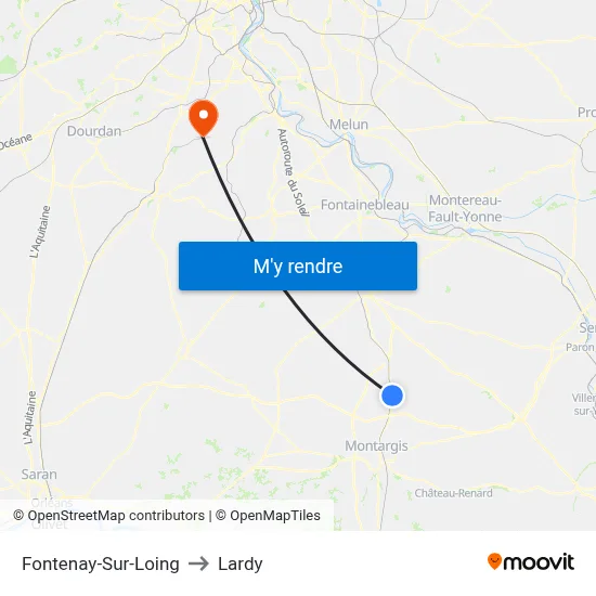 Fontenay-Sur-Loing to Lardy map