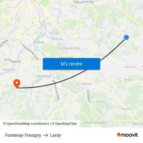 Fontenay-Tresigny to Lardy map
