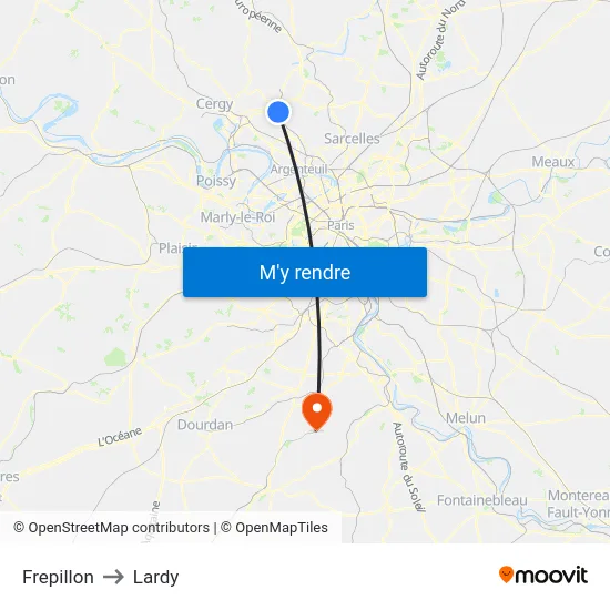 Frepillon to Lardy map