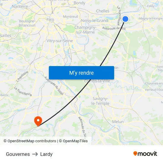 Gouvernes to Lardy map