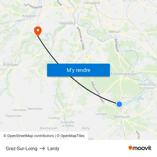 Grez-Sur-Loing to Lardy map