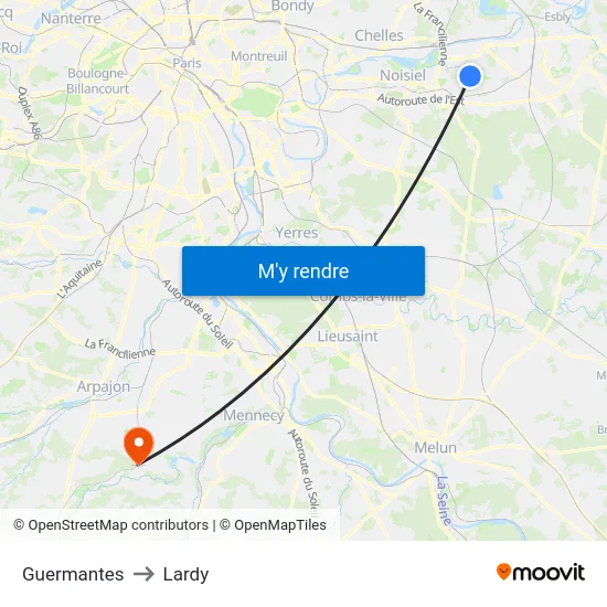Guermantes to Lardy map