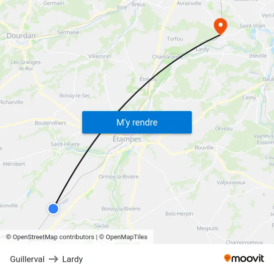 Guillerval to Lardy map