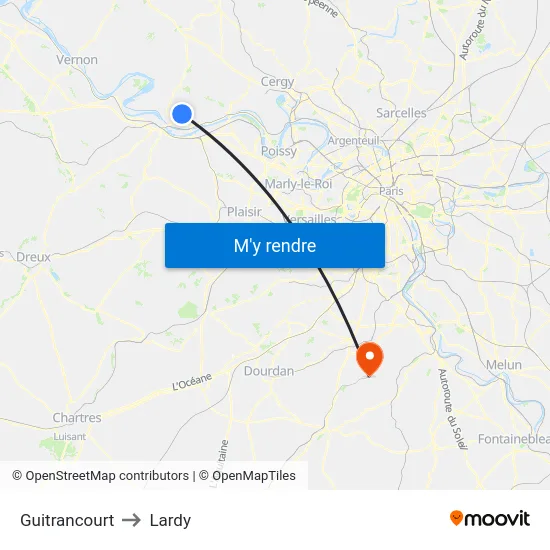 Guitrancourt to Lardy map