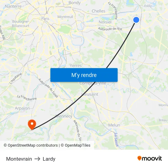 Montevrain to Lardy map