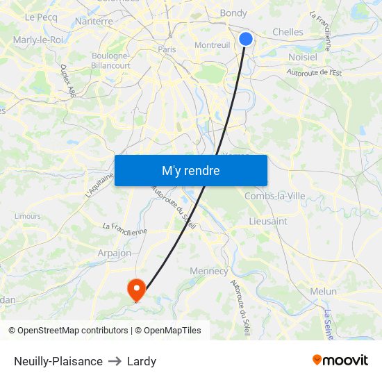 Neuilly-Plaisance to Lardy map