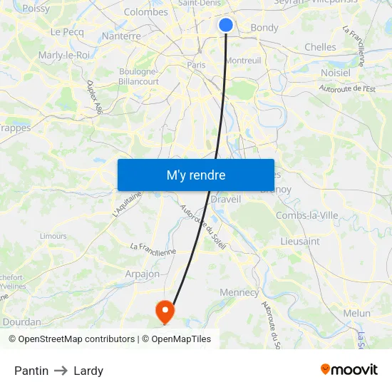 Pantin to Lardy map