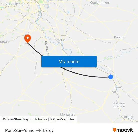 Pont-Sur-Yonne to Lardy map