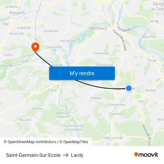 Saint-Germain-Sur-Ecole to Lardy map