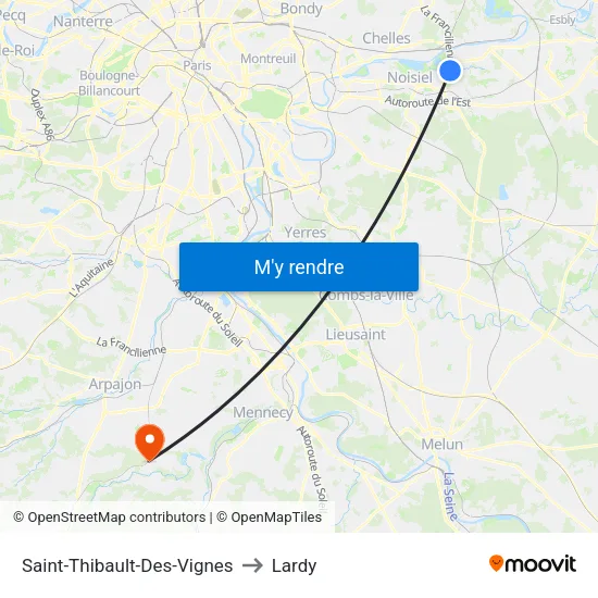 Saint-Thibault-Des-Vignes to Lardy map