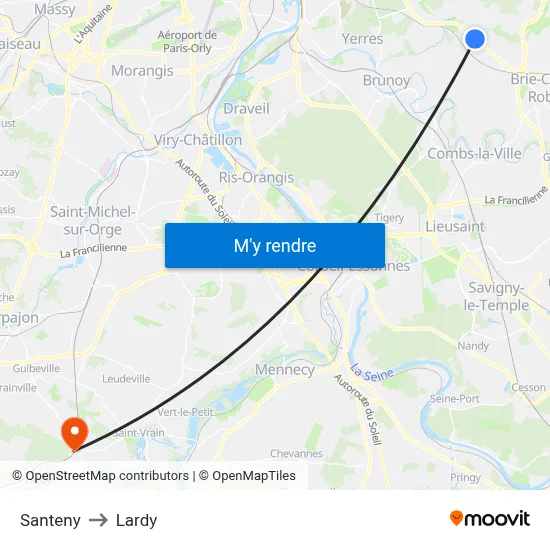 Santeny to Lardy map