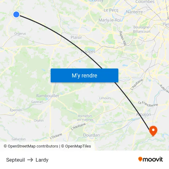 Septeuil to Lardy map