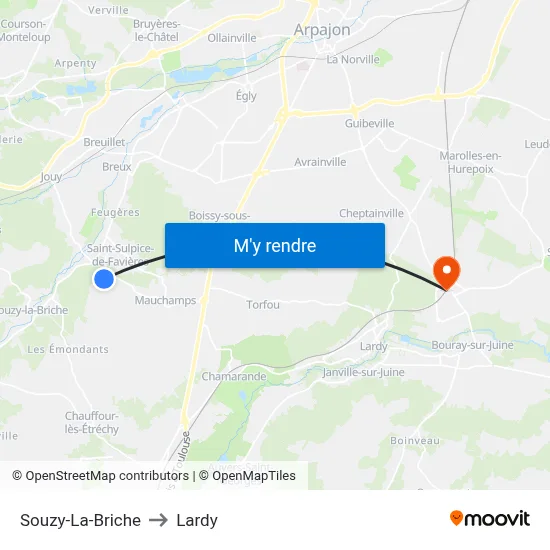 Souzy-La-Briche to Lardy map