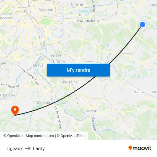 Tigeaux to Lardy map