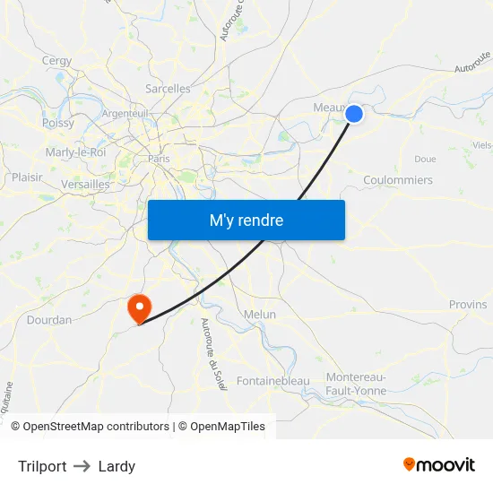 Trilport to Lardy map