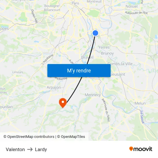 Valenton to Lardy map