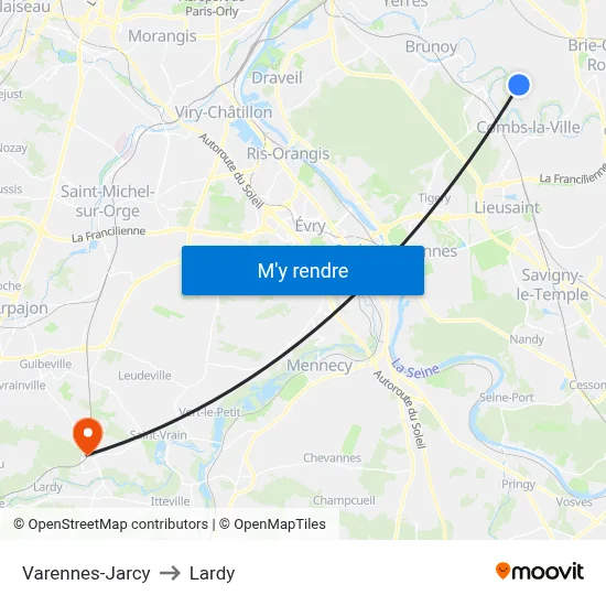 Varennes-Jarcy to Lardy map